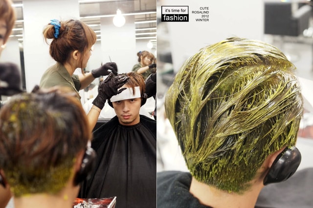 【髮型】情侶一起來變髮。老逼亞麻綠和我的藍紫挑染新髮型❤