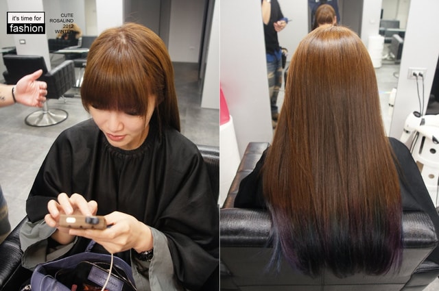 【髮型】情侶一起來變髮。老逼亞麻綠和我的藍紫挑染新髮型❤