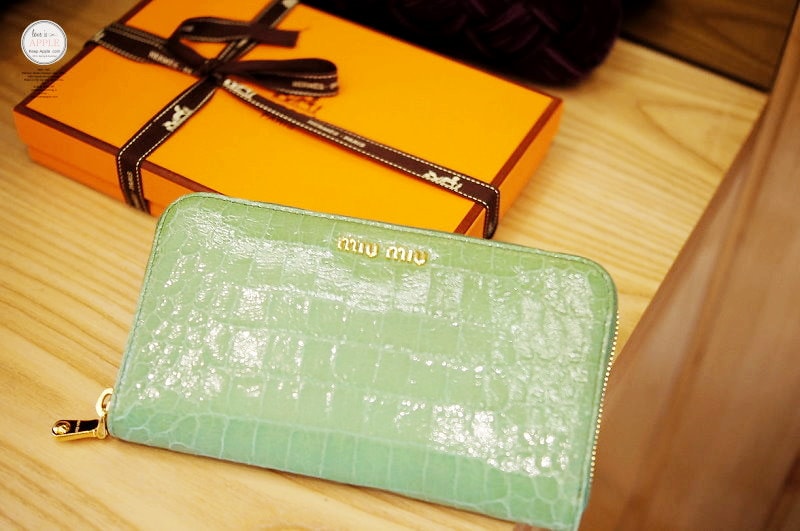 【敗家】義大利OUTLET戰利品。薄荷綠miu miu漆皮壓鱷紋拉鍊長夾 - 第12張圖 DSC08973